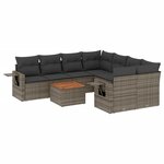 vidaXL Salon de jardin 9 Pièces avec coussins gris résine tressée