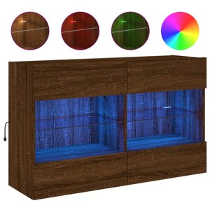 vidaXL Meuble TV mural avec lumières LED chêne marron 98 5x30x60 5 cm
