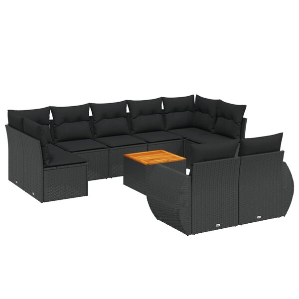 vidaXL Salon de jardin 10 Pièces avec coussins noir résine tressée