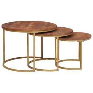 vidaXL Tables basses gigognes 3 Pièces Bois de mangue massif et acier