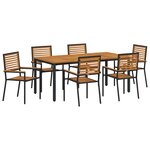 vidaXL Ensemble de salle à manger pour jardin 7 Pièces Noir et Bois
