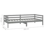 vidaXL Lit de repos avec matelas 90x200 cm Gris Bois de pin massif