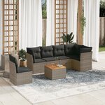 vidaXL Salon de jardin avec coussins 7 Pièces gris résine tressée