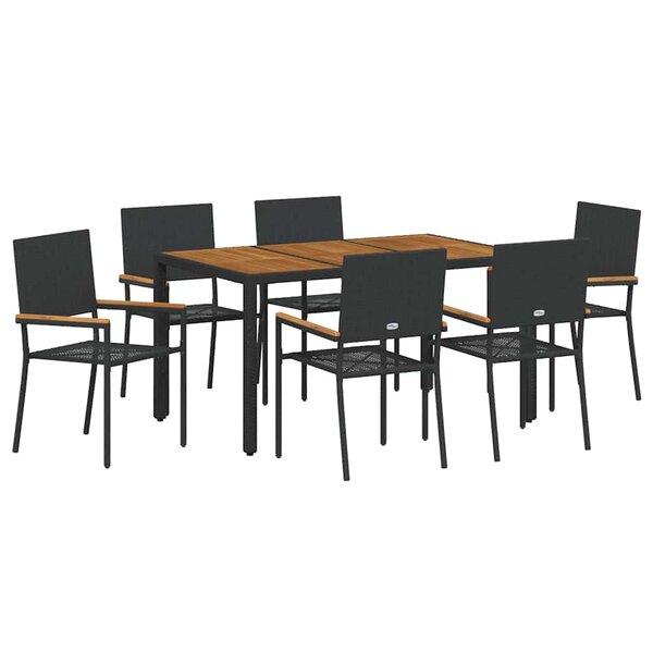 vidaXL Ensemble de salle à manger pour jardin 7 Pièces Noir et Bois