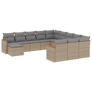 vidaXL Salon de jardin avec coussins 12 Pièces beige résine tressée