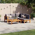 vidaXL Salon de jardin avec coussins 4 Pièces bois d'acacia massif