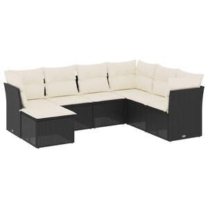 vidaXL Salon de jardin 7 Pièces avec coussins noir résine tressée