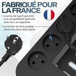 ACROPAQ Boite cache cable compatible France- cache multiprise avec multiprise intégrée- USB-A et USB-C- Rangement cable- 2500W- Noir