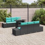 vidaXL Ensemble de Canapés avec coussin 7 Pièces Noir et Bleu polyrotin