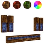 vidaXL Ensemble de meubles TV muraux 7 Pièces et lumières LED chêne fumé