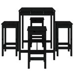 vidaXL Ensemble de bar de jardin 5 Pièces noir bois de pin massif