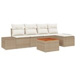vidaXL Set de canapé de jardin de 6 pièces avec coussins Beige Poly Rattan Acacia