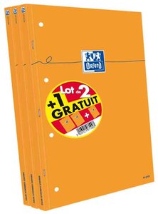 Lot de 3 Bloc-Notes Agrafés Format A4+ 160 Pages Petits Carreaux Perforées OXFORD