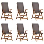 vidaXL Chaises de jardin inclinables avec coussins  ensemble de 6 en bois de teck massif.