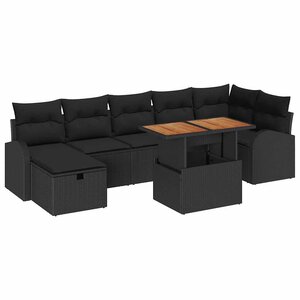vidaXL Ensemble de canapé de jardin avec coussin 8 Pièces Noir polyrotin