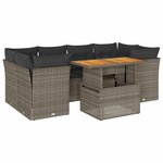vidaXL Salon de jardin avec coussins 7 Pièces gris résine tressée