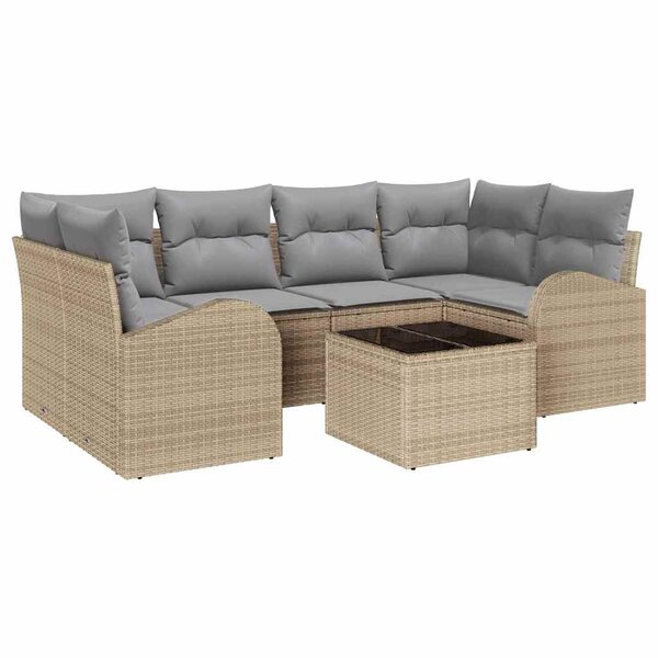 vidaXL Ensemble de canapé de jardin 7 Pièces Beige  Gris 55 x 55 x 37 cm