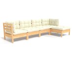 Salon de jardin meuble d'extérieur ensemble de mobilier 5 pièces avec coussins crème bois de pin 02_0016370