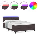 vidaXL Lit box spring avec matelas et LED Marron foncé 140x200 cm Tissu