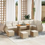 Ensemble de 10 Pièces de Canapé de Jardin avec Coussins Beige Rattan Poly Acacia