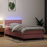 vidaXL Sommier à lattes de lit avec matelas et LED rose 90x220 cm velours