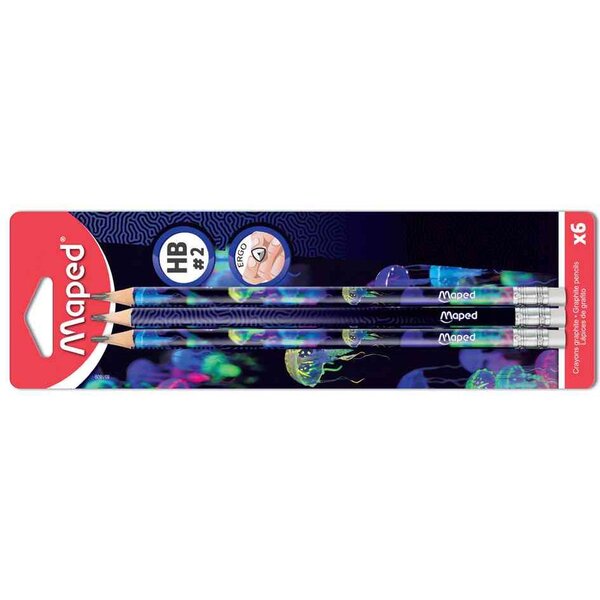Pack 6 Crayons Papier DEEPSEA PARADISE avec Gomme HB MAPED