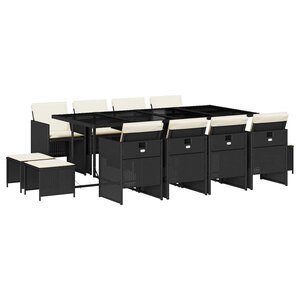 vidaXL Ensemble à manger de jardin 13 Pièces coussins noir résine tressée