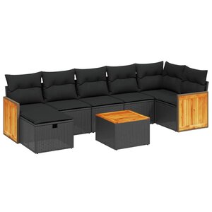 vidaXL Salon de jardin 8 Pièces avec coussins noir résine tressée