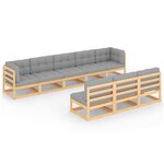 vidaXL Salon de jardin 8 Pièces avec coussins Bois de pin massif