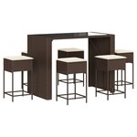 vidaXL Ensemble de bar de jardin avec coussins 7 Pièces marron poly rotin