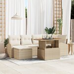 vidaXL Ensemble de salle à manger de jardin 7 pièces avec coussins Beige Poly Rattan