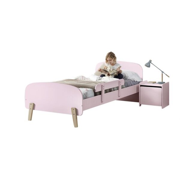 KIDDY Lit simple en bois et sommier + Barrière de sécurité  + Chevet enfant 1 porte