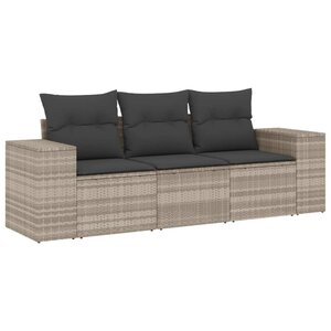 vidaXL Salon de jardin avec coussins 3 Pièces gris clair résine tressée