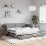vidaXL Lit de jour avec gigogne et tiroirs gris clair 90x190 cm tissu