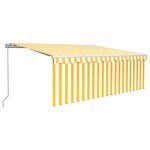 vidaXL Auvent manuel rétractable avec store et LED 4x3m Jaune et blanc