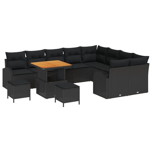 Ensemble de Canapé de Jardin vidaXL 12 Pièces avec Coussins Noir Résine Tressée Acacia