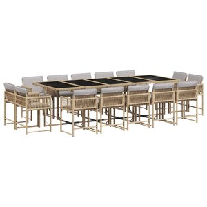 vidaXL Ensemble à manger de jardin et coussins 15 Pièces mélange beige