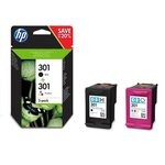 Hp 301 pack de 2 cartouches d'encre noire/trois couleurs authentiques pour hp envy 4505 et hp deskjet 1050/1512/2548/3057a (n9j72ae)