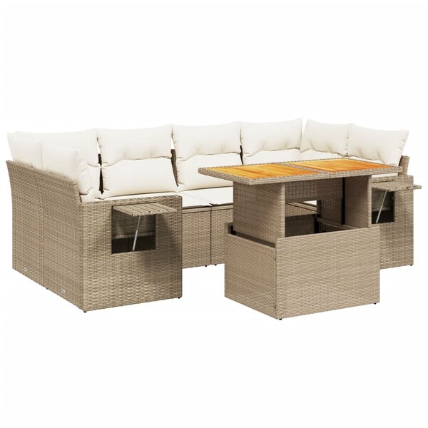vidaXL Salon de jardin avec coussins 7 Pièces beige résine tressée