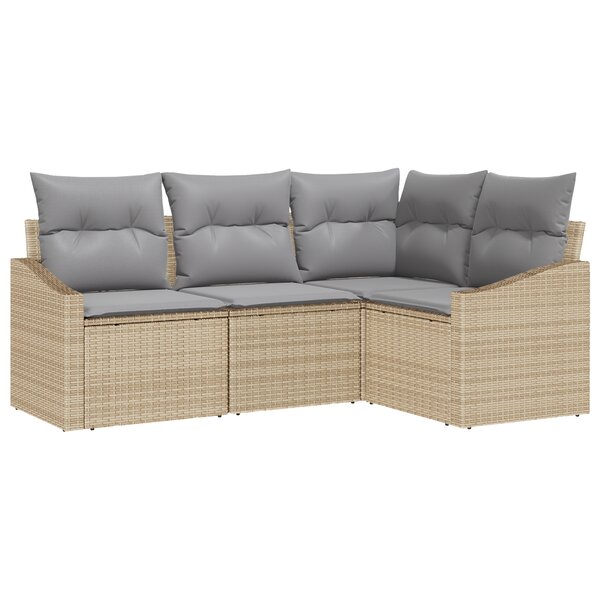 vidaXL Ensemble de salle à manger de jardin en 4 pièces avec coussins Beige en polyrotin