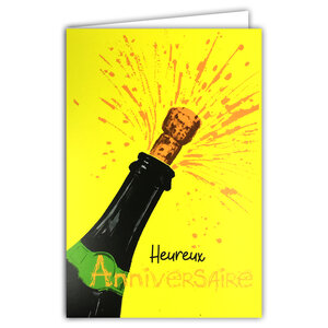 Carte FLUO Heureux ANNIVERSAIRE Bouteille de Champagne avec Enveloppe 12x17,5cm