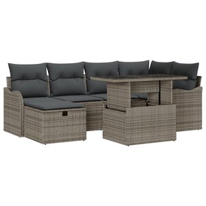 Ensemble de canapé de jardin 7 pièces avec coussins gris poly rotin vidaXL