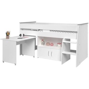 Lit combiné enfant décor blanc 90 x 200 cm - Sommier inclus