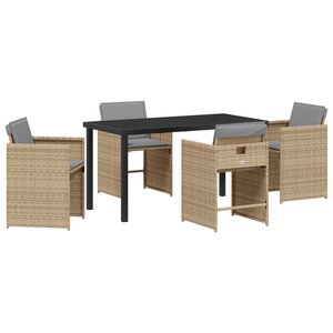 vidaXL Ensemble repas jardin 5 pièces avec coussins Beige Poly Rattan