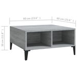 vidaXL Table basse sonoma gris 60x60x30 cm bois d'ingénierie