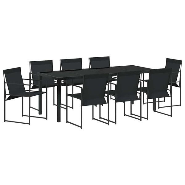 vidaXL Ensemble de salle à manger pour jardin 9 Pièces Noir