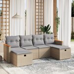 vidaXL Salon de jardin avec coussins 6Pièces mélange beige résine tressée