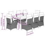vidaXL Ensemble à manger de jardin et coussins 9 Pièces marron poly rotin