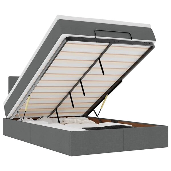 vidaXL Lit ottoman avec matelas et LED gris foncé 120x200 cm tissu