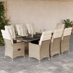 vidaXL Ensemble à manger de jardin et coussins 9 Pièces beige Poly rotin